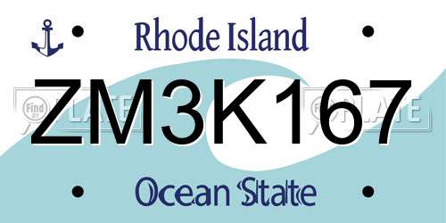 ZM3K167 Rhode Island License Plate