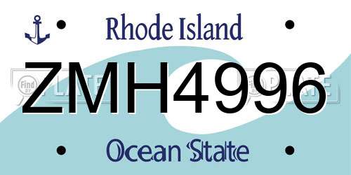 ZMH4996 Rhode Island License Plate