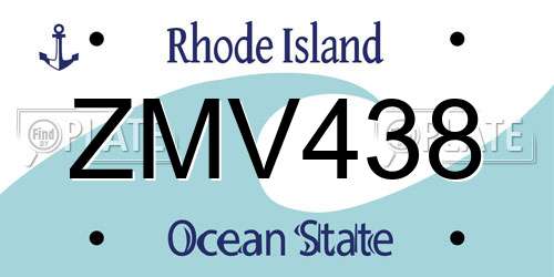 ZMV438 Rhode Island License Plate