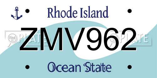 ZMV962 Rhode Island License Plate
