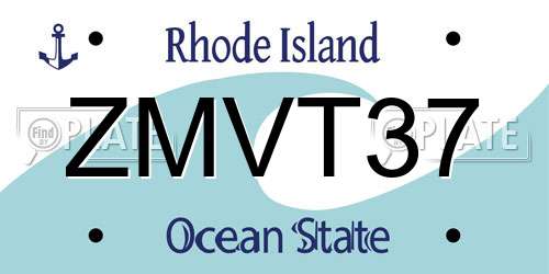 ZMVT37 Rhode Island License Plate