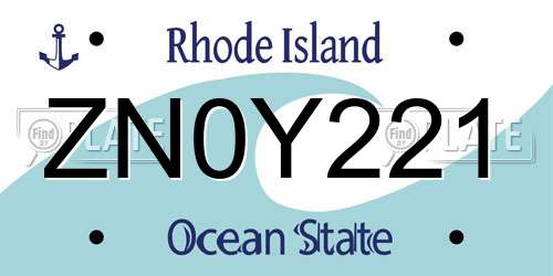 ZN0Y221 Rhode Island License Plate