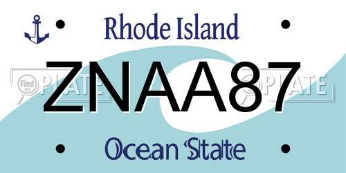 ZNAA87 Rhode Island License Plate