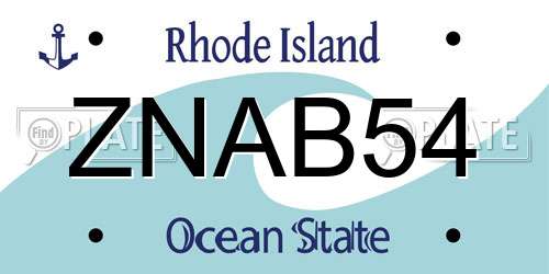 ZNAB54 Rhode Island License Plate