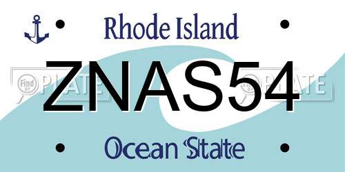 ZNAS54 Rhode Island License Plate