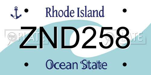 ZND258 Rhode Island License Plate