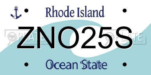 ZNO25S Rhode Island License Plate