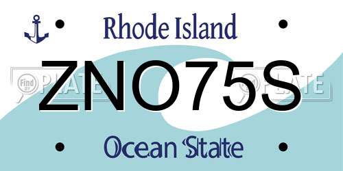 ZNO75S Rhode Island License Plate