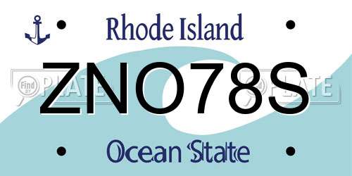 ZNO78S Rhode Island License Plate