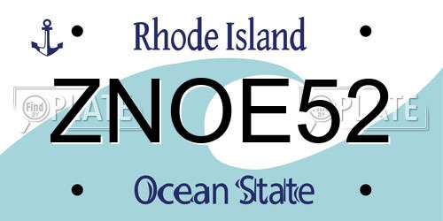 ZNOE52 Rhode Island License Plate
