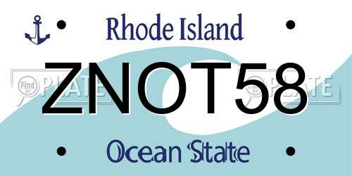 ZNOT58 Rhode Island License Plate