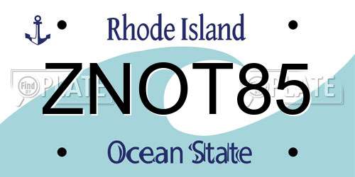 ZNOT85 Rhode Island License Plate