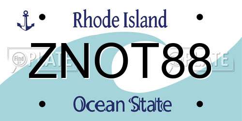 ZNOT88 Rhode Island License Plate