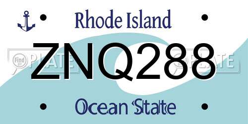 ZNQ288 Rhode Island License Plate
