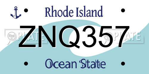 ZNQ357 Rhode Island License Plate