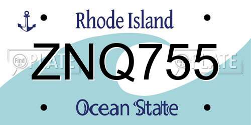 ZNQ755 Rhode Island License Plate