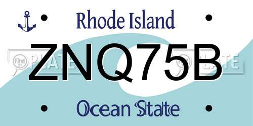 ZNQ75B Rhode Island License Plate