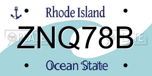ZNQ78B Rhode Island License Plate