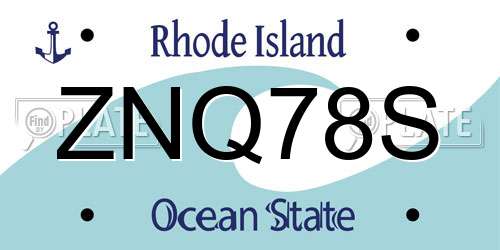 ZNQ78S Rhode Island License Plate