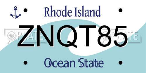 ZNQT85 Rhode Island License Plate