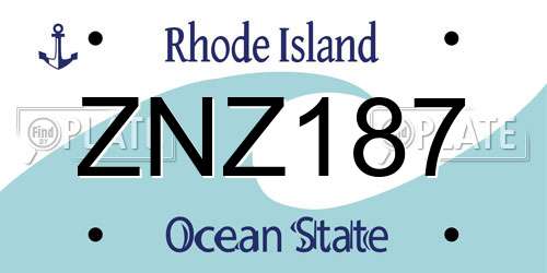 ZNZ187 Rhode Island License Plate