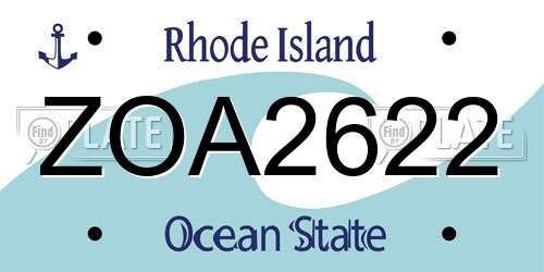 ZOA2622 Rhode Island License Plate