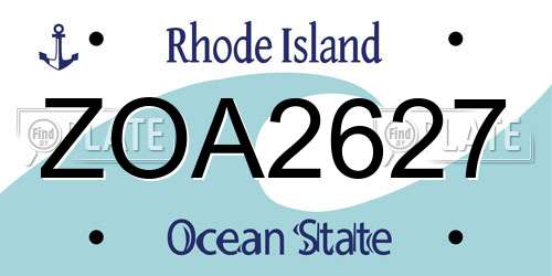 ZOA2627 Rhode Island License Plate