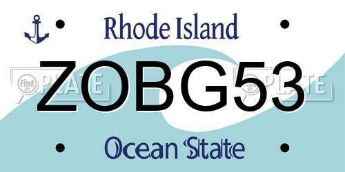 ZOBG53 Rhode Island License Plate