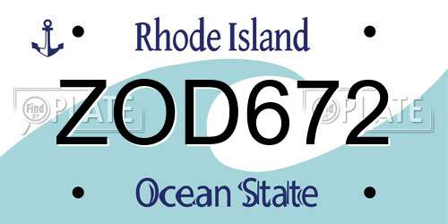ZOD672 Rhode Island License Plate