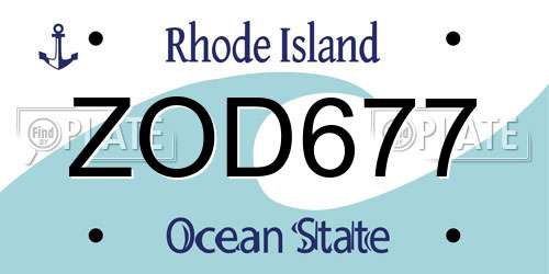 ZOD677 Rhode Island License Plate