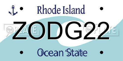 ZODG22 Rhode Island License Plate