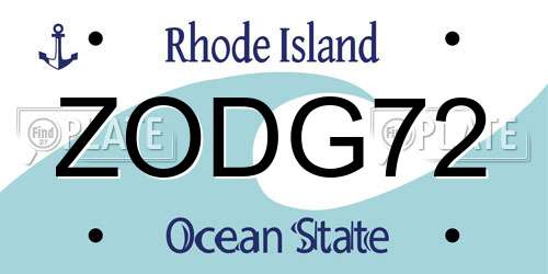 ZODG72 Rhode Island License Plate