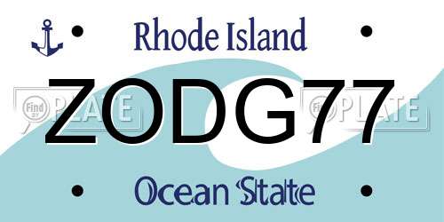 ZODG77 Rhode Island License Plate