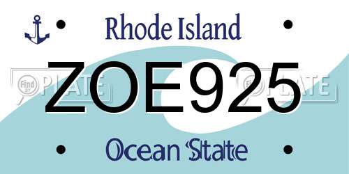 ZOE925 Rhode Island License Plate