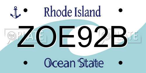 ZOE92B Rhode Island License Plate