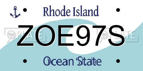 ZOE97S Rhode Island License Plate