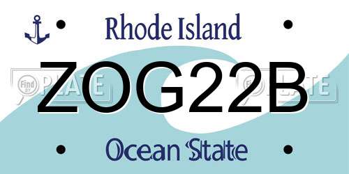 ZOG22B Rhode Island License Plate