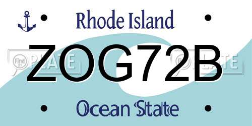 ZOG72B Rhode Island License Plate