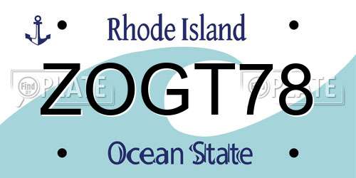 ZOGT78 Rhode Island License Plate