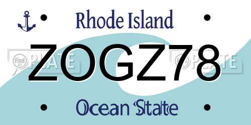 ZOGZ78 Rhode Island License Plate