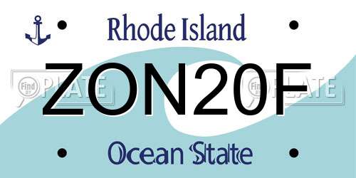 ZON20F Rhode Island License Plate