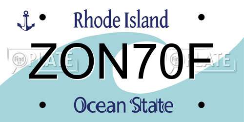 ZON70F Rhode Island License Plate