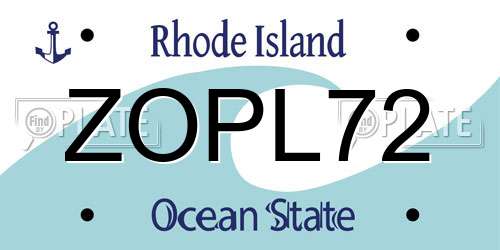 ZOPL72 Rhode Island License Plate