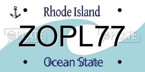 ZOPL77 Rhode Island License Plate