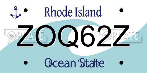 ZOQ62Z Rhode Island License Plate