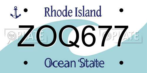 ZOQ677 Rhode Island License Plate