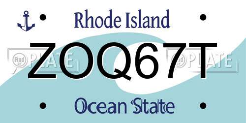 ZOQ67T Rhode Island License Plate