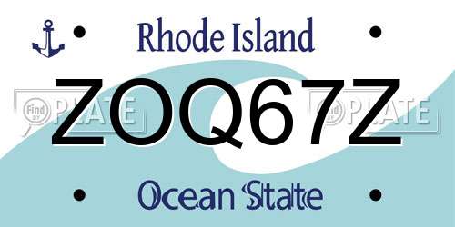 ZOQ67Z Rhode Island License Plate