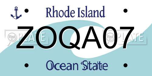 ZOQA07 Rhode Island License Plate