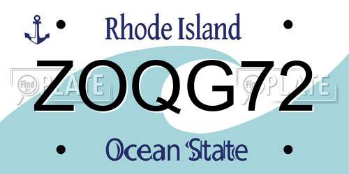 ZOQG72 Rhode Island License Plate